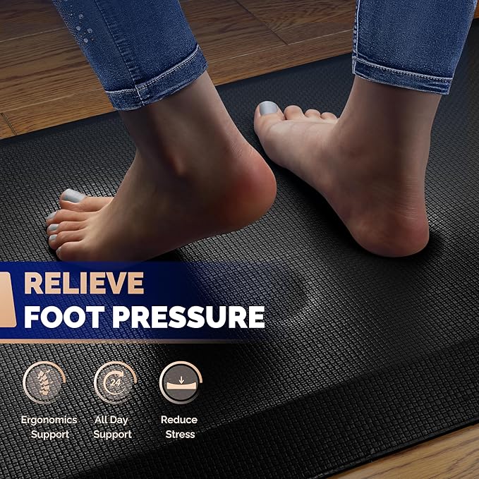 FEATOL Anti Fatigue Mat for Standing, 9/10 Extra Thick Ergonomic Standing Desk Mat, Comfort Memory Foam Standing Mat at Home,Office All Day (20" x 32", Black,4PC)