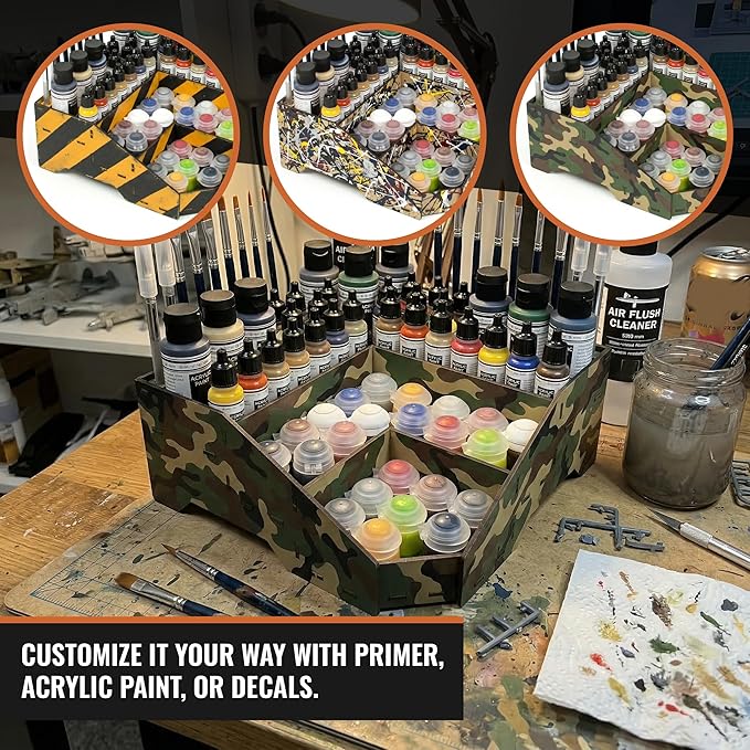 PROSCALE Universal Corner Paint Organizer for Miniatures Modeling Artists, Modular corner Paint Holder + Brush/Tool Compatible with Citadel, Vallejo, Army Painter, Tamiya, others (Module D)