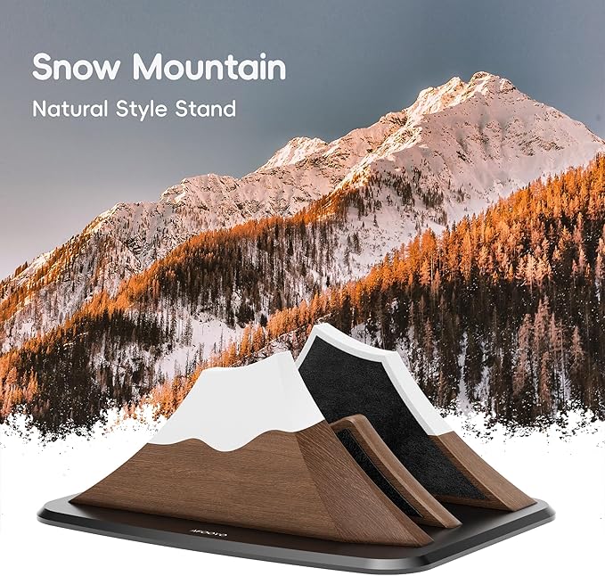 AFOOYO Vertical Dual Laptop Stand - Snow Peak-Shaped Walnut Adjustable Laptop Holder,2 Slots Desktop Dock Compatible with All MacBook, Surface,Chromebook,Dell & More(Walnut)