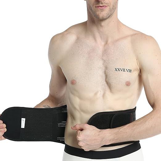 NeoTech Care Back Belt Support for Men or Women - Breathable & Adjustable Lower Back Brace - Double Pull Compression Straps (Black, Size S)