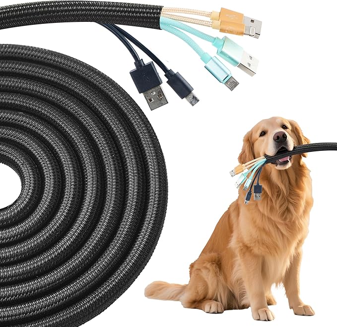 Split Wire Loom 3/4 Inch 50ft, Braided Cable Sleeve for Cable Management, Cord Protector for Pets, TV, Desk & Automotive, Black