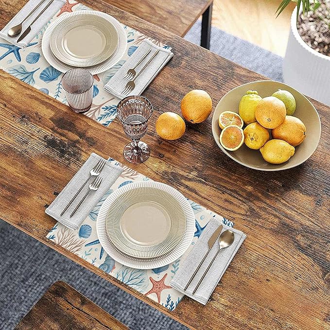 Watercolor Shell Starfish Table Placemats Set of 6, Linen Placemats 12x18 Inch, Washable Non Slip Heat Resistant Mats for Dining Table Kitchen Indoor Use