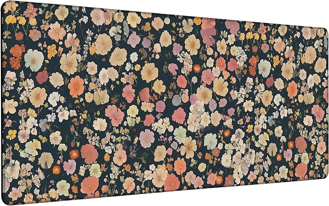 Colorful Floral Mouse Pad,35.4 x 15.7 Inch Large Mouse Mat Non-Slip Rubber Stitched Edges for Writing Desk,Office,Home,Laptop