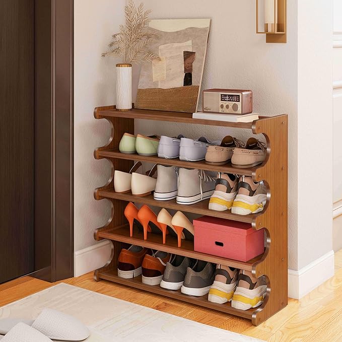 KNERS Bamboo Shoe Rack, Multi-Layer Space-Saving Shoe Organizer for Entryway, Bedroom or Living Room, Stable & Easy to Install, 3-Tier / 5-Tier / 6-Tier Options (5 Layer - 70cm)