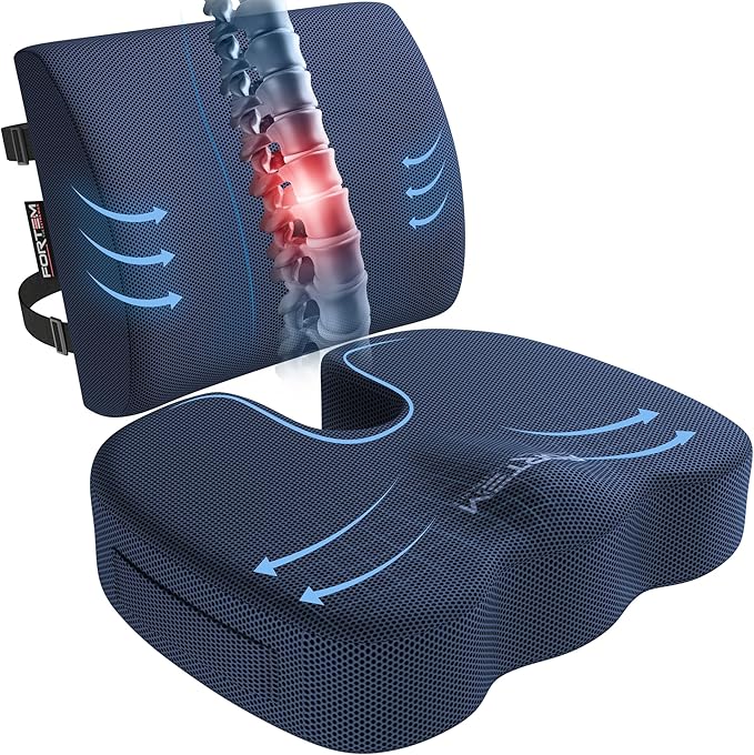 FORTEM Seat Cushion, Office Chair Cushion, Lumbar Support Pillow for Office Chair, Memory Foam Car Seat Cushions, Sciatica Coccyx Tailbone Pain Relief, Cushions for Back Support, Washable, Non Slip XL