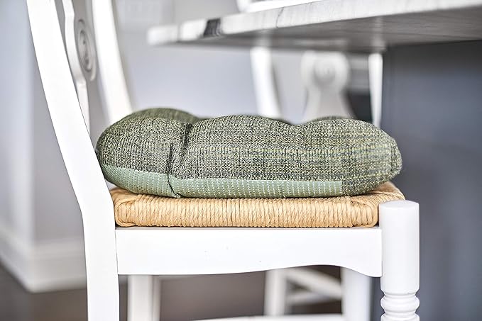 Klear Vu Gripper Overstuffed Universal Non-Slip Dining Chair Cushions for Kitchen Decor or Office Use, U-Shaped Skid-Proof Seat Pad, 15x15 Inches, 8 Count (Pack of 1), Waffle Green