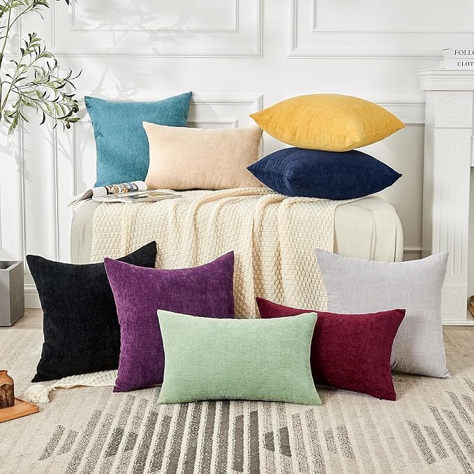 GAWAMAY Decorative Square Throw Pillow Covers 18"x18" Inch Set of 2, Super Soft Chenille Pillows Farmhouse Fall Pillowcase for Living Room Bedroom Sofa Couch Cushion Cover Light Grey 45x45cm