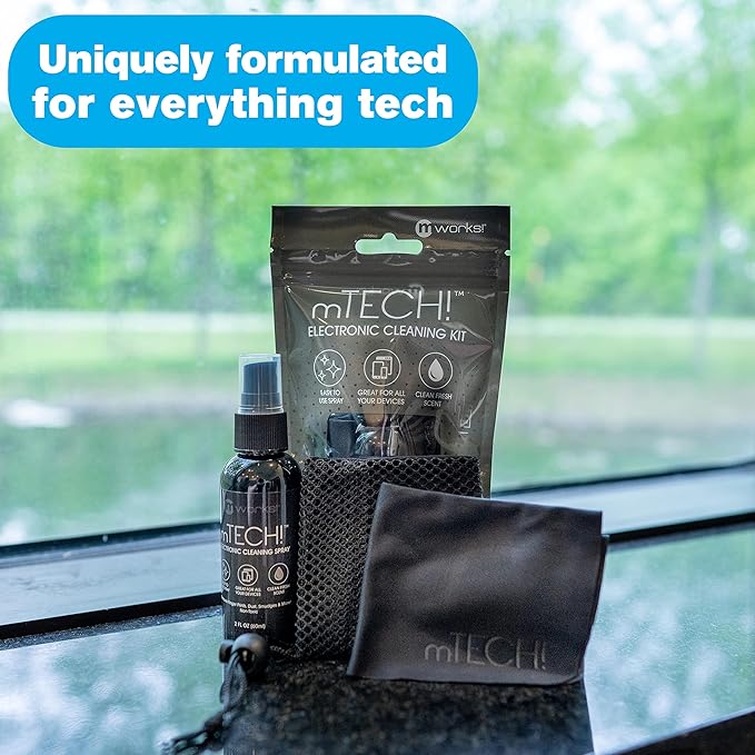 mTech! Electronic Cleaning Kit with Spray Bottle & Cloth [Travel Size] Screen Cleaning Kit for Smartphones, Tablets, TVs, Laptops and All Tech with Plush Microfiber Cloth and Screen Shine Formula