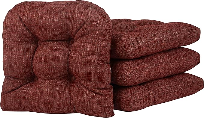 Klear Vu Gripper Overstuffed Universal Non-Slip Dining Chair Cushions for Kitchen Decor or Office Use, U-Shaped Skid-Proof Seat Pad, 15x15 Inches, 4 Count (Pack of 1), Waffle Deep Red