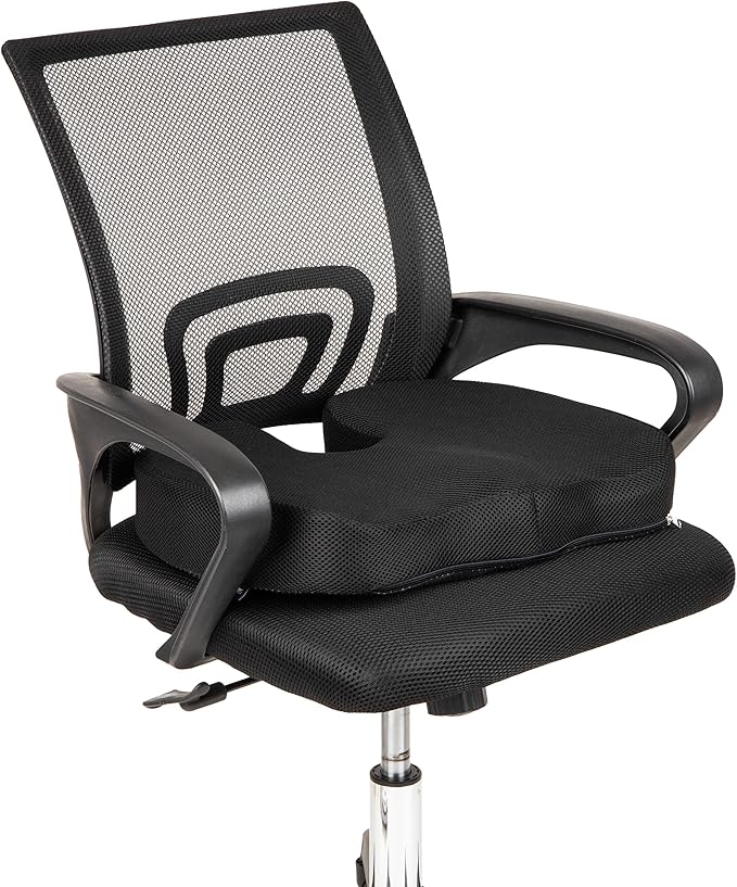 Mind Reader Memory Foam Seat Cushion with Air-Cloud Technology, Sciatica, Coccyx & Hip Pain Relief, Office, Memory Foam, Black