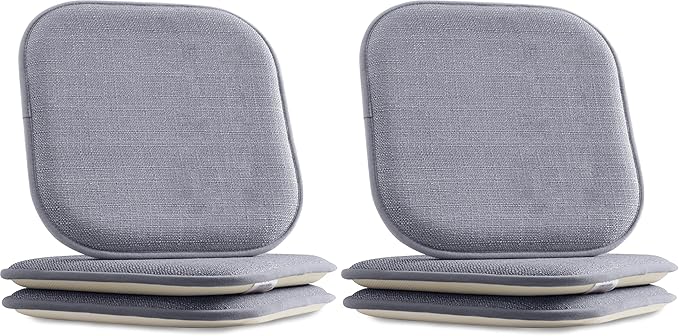Elegant Comfort 4 Pack Chair Cushion Covers - Skid-Proof Rubber Backing - 16 x 16 Inch - Thick Dining Square Shape Seat Covers - Comfortable Textured Chair Pads with Ties - Mosaic Pattern, Gray