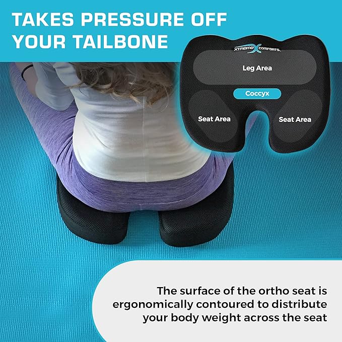 Xtreme Comforts Seat Cushions | Office Chair Cushions for Desk, Car, Wheelchair| Ergonomic Memory Foam Seat Cushion for Support & Comfort | Helps Improve Sitting Posture for Work & Body Relief