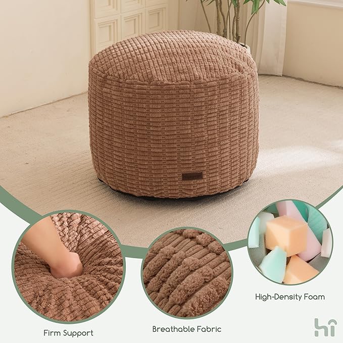 HIGOGOGO Pouf Ottoman Stuffed Round Modern Foam Filled Foot Rest Poufs for Living Room Chair Decorative 20 X 15 Inches Boho Relax Stool for Wedding Christmas Party, Brown