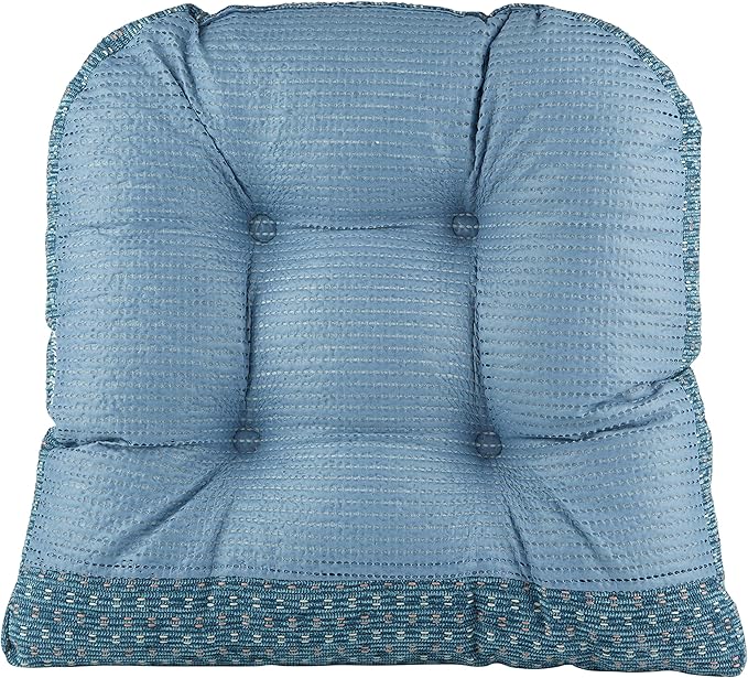 Klear Vu Gripper Overstuffed Universal Non-Slip Dining Chair Cushions for Kitchen Decor or Office Use, U-Shaped Skid-Proof Seat Pad, 15x15 Inches, 2 Count (Pack of 1), Ditzy Dot Wedge Blue