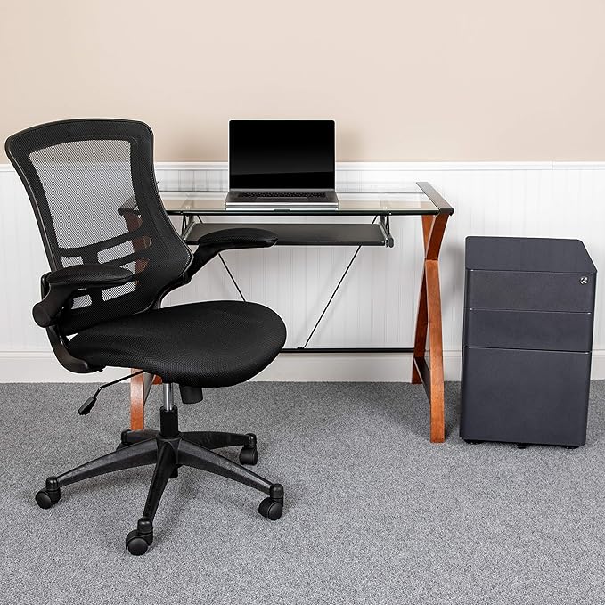 Flash Furniture Work From Home Kit - Glass Desk with Keyboard Tray, Ergonomic Mesh Office Chair and Filing Cabinet with Lock & Side Handles