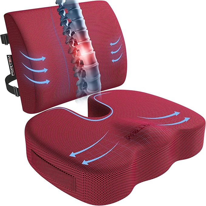 FORTEM Seat Cushion, Office Chair Cushion, Lumbar Support Pillow for Office Chair, Memory Foam Car Seat Cushions, Sciatica Coccyx Tailbone Pain Relief, Cushions for Back Support, Washable, Non Slip XL
