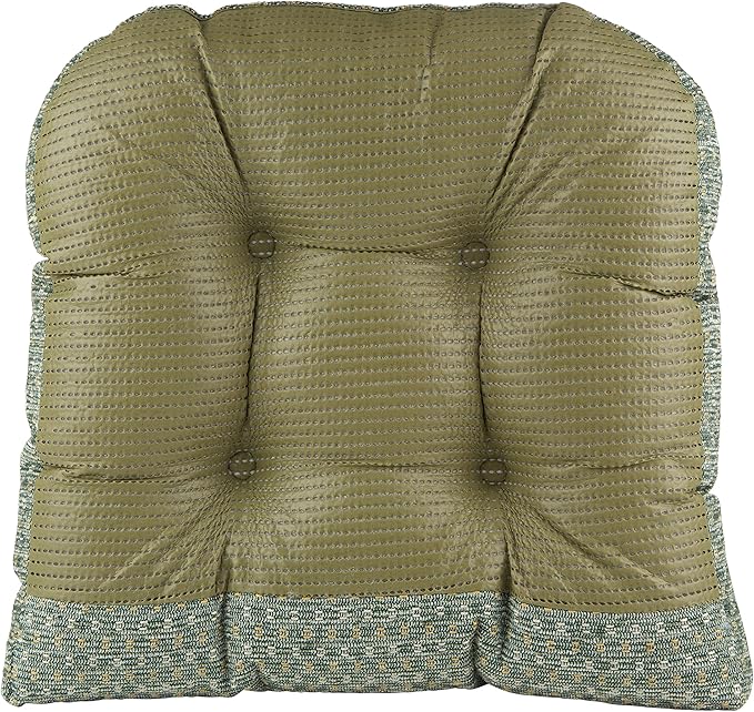 Klear Vu Gripper Overstuffed Universal Non-Slip Dining Chair Cushions for Kitchen Decor or Office Use, U-Shaped Skid-Proof Seat Pad, 15x15 Inches, 2 Count (Pack of 1), Ditzy Dot Celadon Green