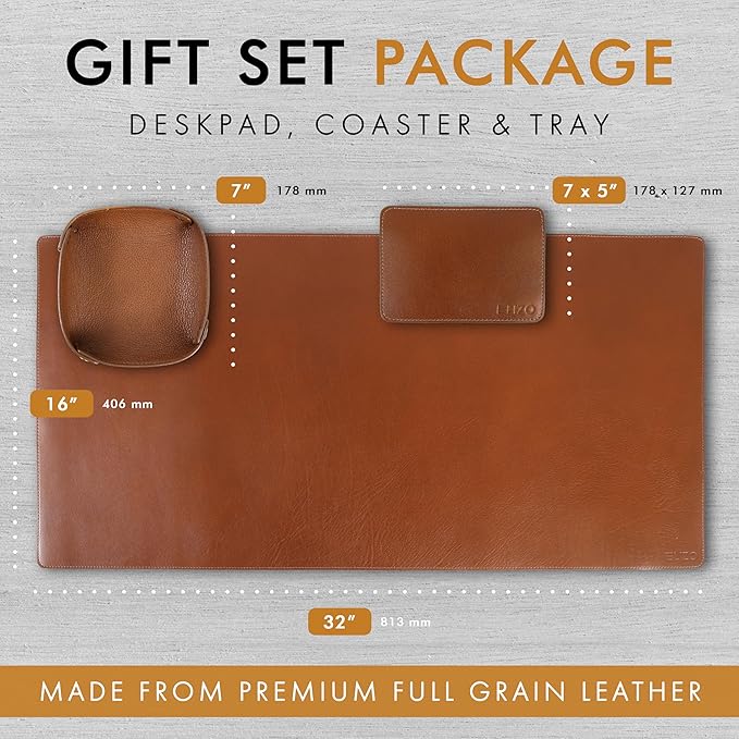 ELIZO Leather Desk Pad Real Leather Desk Mat Thick (3mm) Double Layer (31x15.6) Cover Blotter Desk Protector Large Computer Mat for Keyboard Mouse Pad Table Laptop Mat Office Accessories - Camel