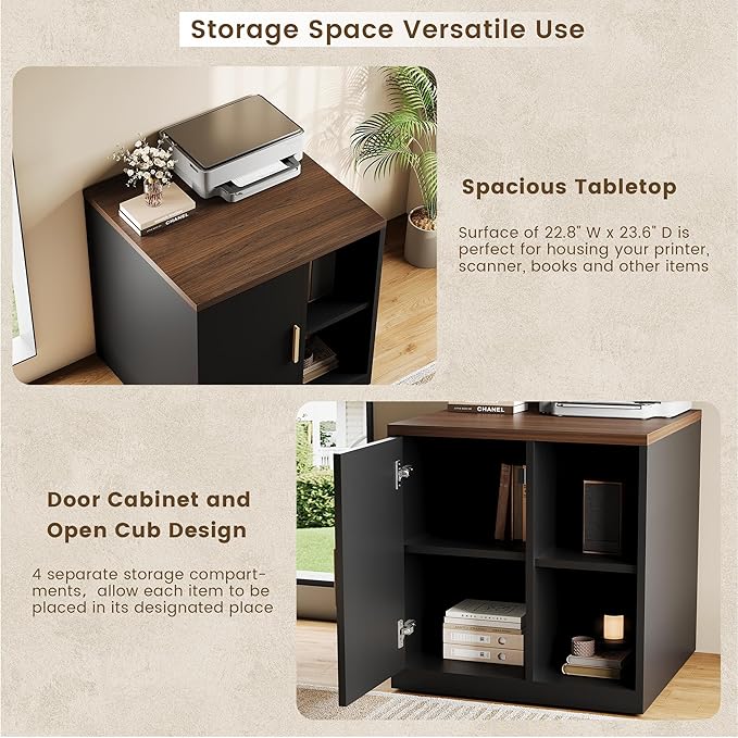 ModernMate Computer Desk with Hutch & File Cabinet, 72.8" Home Office Desk Set with Under Desk Printer Stand, Office Desk with Hutch Built in Power Outlet, USB/Type-C, Black Walnut