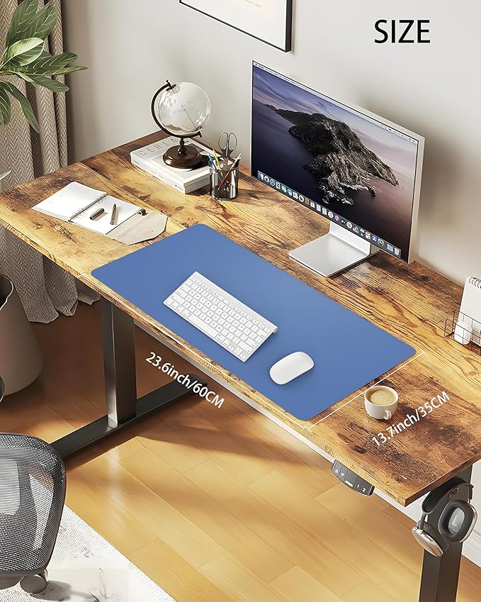 Desk Pad Mat 23.6"x13.7" - Waterproof Mouse Pad & Desk Protector, Non-Slip PU Leather for Gaming Keyboard/Mouse, Stitched Edge XL Office Desk Pad with Ergonomic Support(Gray Blue)