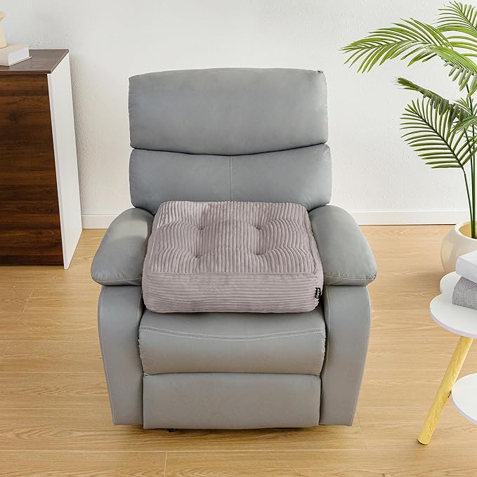 HIGOGOGO Tufted Corduroy Recliner Seat Cushion for Elderly, 20x20x5 Inch Large Square Seat Cushion for Recliner Chair, Floor Pillow, Office Chair, Car, No Pressure on Thighs, Grey