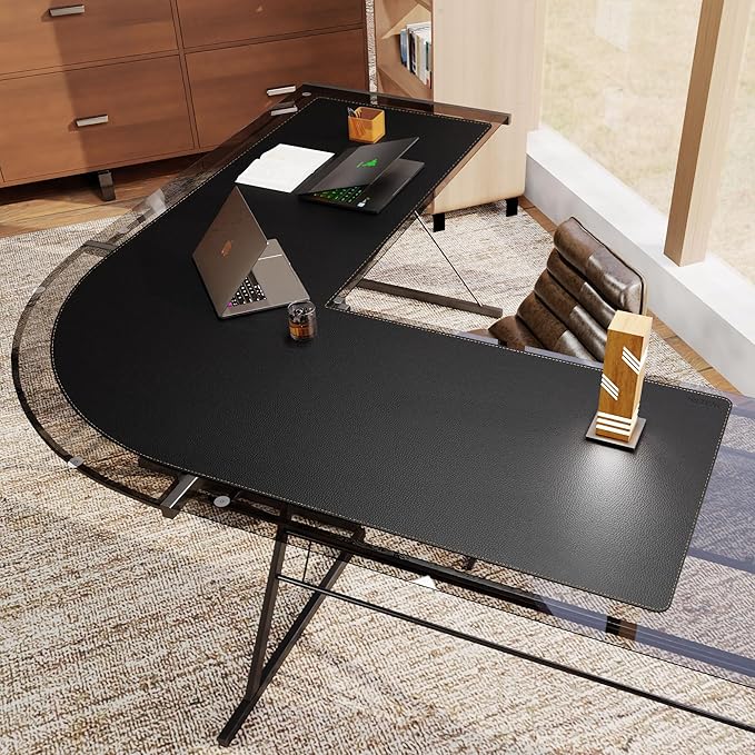 MAIDERN (59" + 67") x 23.6" Black Large L Shaped Desk Mat - Dual Sided Leather Gaming Corner Desk Pad for Office Computer