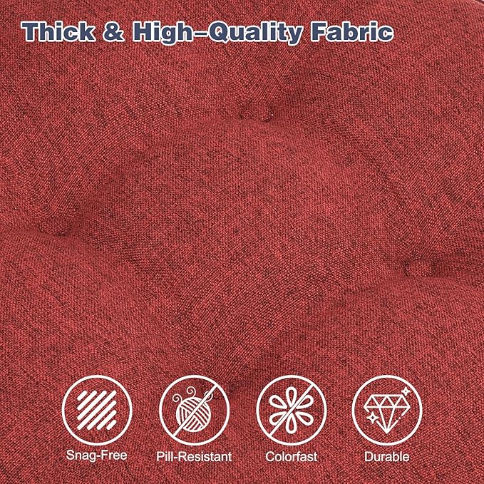 baibu Set of 4 Dining Chair Cushions, Dual-Layer Patent Design Memory Foam Kitchen Chair Cushions, Non-Slip Seat Pads with Ties, 16.5 x 16.5 x 3.5in, 4 Pack, Red