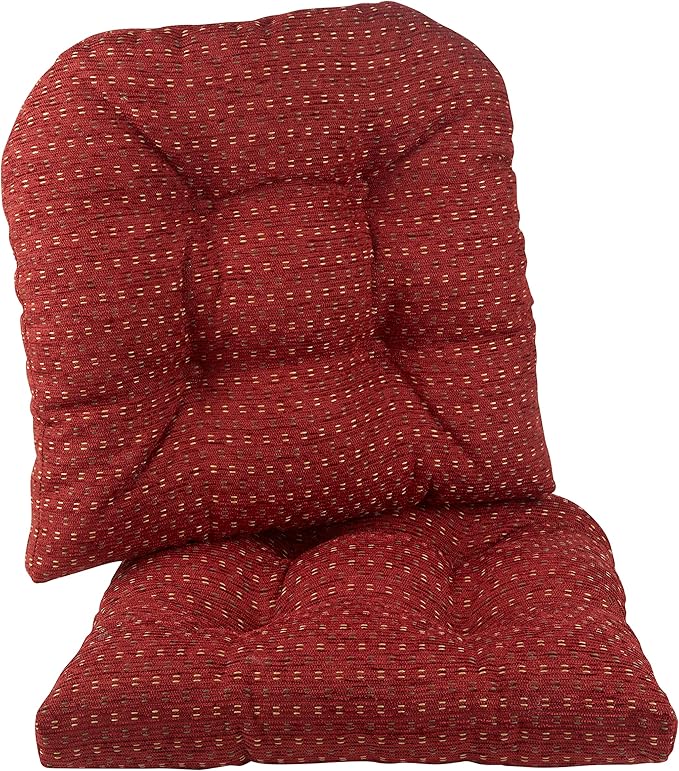 Klear Vu Gripper Overstuffed Universal Non-Slip Dining Chair Cushions for Kitchen Decor or Office Use, U-Shaped Skid-Proof Seat Pad, 15x15 Inches, 2 Pack, Ditzy Dot Barn Red