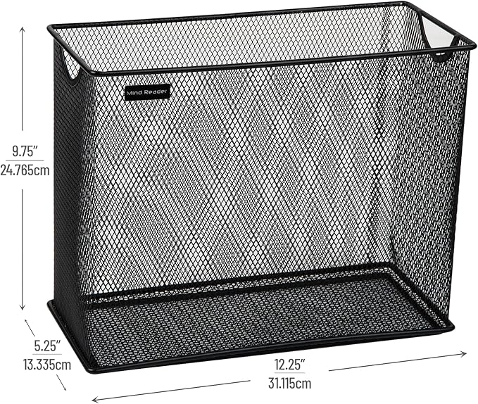 Mind Reader Vertical File Storage, Desktop Organizer, Hanging Files, Office, Metal Mesh, 12.25" L x 5.5" W x 10" H, Black (Pack of 6)