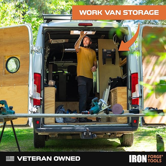Iron Forge Tools Small Parts Organizer Box Bracket Kit for Work Van Storage, Fits 2 Large 3.5-5.1 in. Depth Tool Box Organizer, Wall Mount Shelving