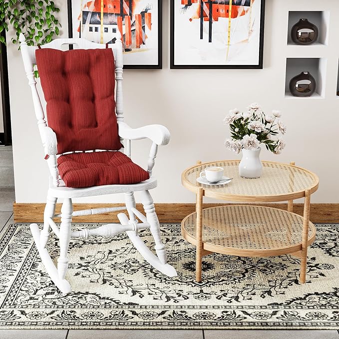 Klear Vu The Gripper Non-Slip Rocking Chair Cushion Set with Thick Padding, Includes Seat Pad & Back Pillow with Ties for Indoor Living Room Rocker, 17x17 Inches, 2 Piece Set, Garnet