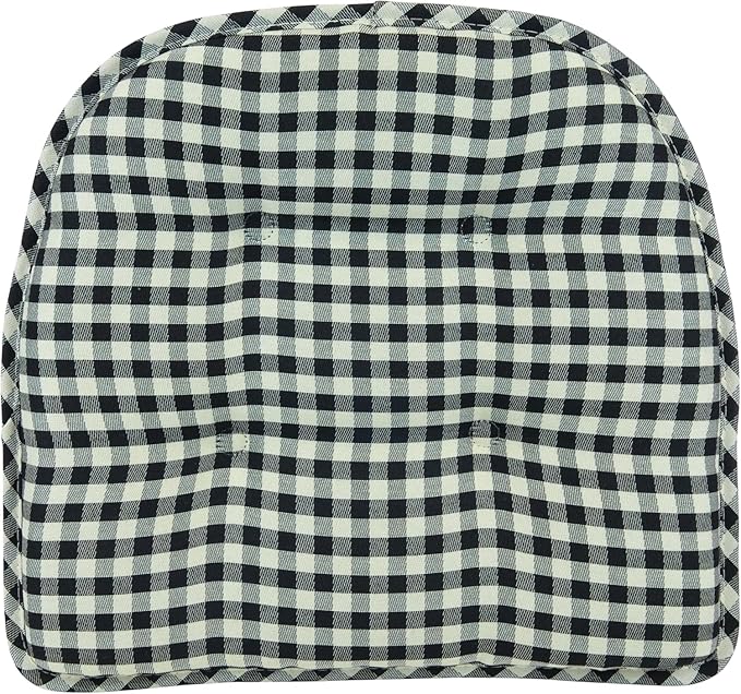 Klear Vu Omega Non-Slip Chair Cushions, Assembled in USA, U-Shaped Skid-Proof Seat Pads for Dining Room, Kitchen, Office, 15"x16", 8 Pack, Gingham Black
