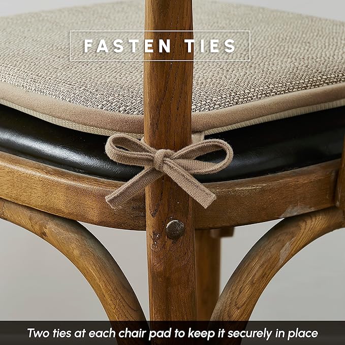 Elegant Comfort 2 Pack Chair Cushion Covers - Skid-Proof Rubber Backing - 16 x 16 Inch - Thick Dining Square Shape Seat Covers - Comfortable Textured Chair Pads with Ties - Mosaic Pattern, Taupe