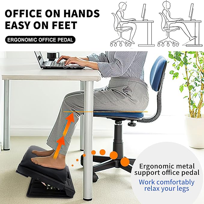 Adjustable Foot Rest for Under Desk at Work with 4 Height Levels, Under-Desk Footrest with Massage Surface, Foot Stool Under Desk for Office, Home, Maximum Load 120 Pounds (Gray)