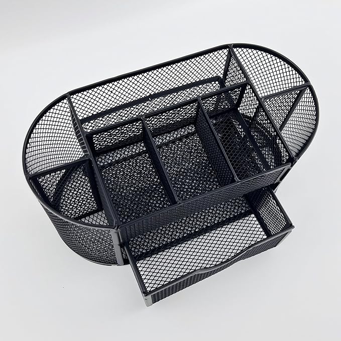 Fengtaiyuan T12, Black Metal Wire Mesh Pencil Holder for Desk, Pencil Cup for Office, Pen Holder for School, Desktop Organizer, Office Storage Box (T12)