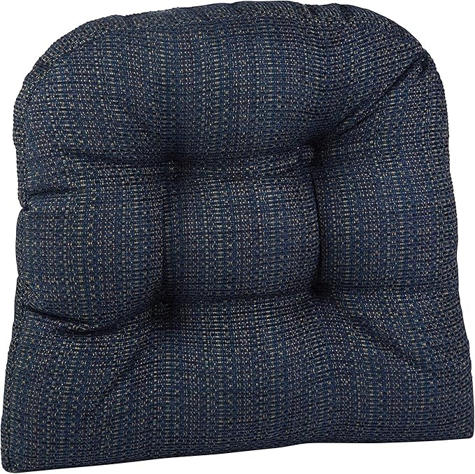 Klear Vu Gripper Overstuffed Universal Non-Slip Dining Chair Cushions for Kitchen Decor or Office Use, U-Shaped Skid-Proof Seat Pad, 15x15 Inches, 8 Count (Pack of 1), Waffle Navy Blue
