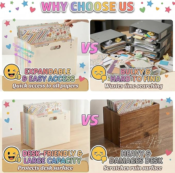 12x12 Scrapbook Paper Storage Organizer with 13 Expandable Pocket, Large Scrapbook Paper Storage for Craft Room Sticker Storage and Organization, Desktop Paper Holder (Cream)
