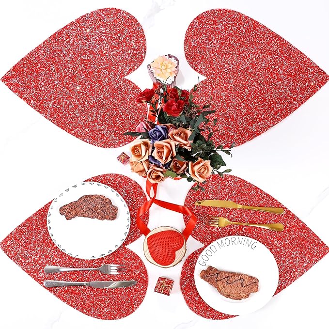 Red Heart Rhinestones 15 Inches Table Mat Valentines Day Decoration Placemat for Centerpiece Dining Table Love Home Family Together Gifts for Her