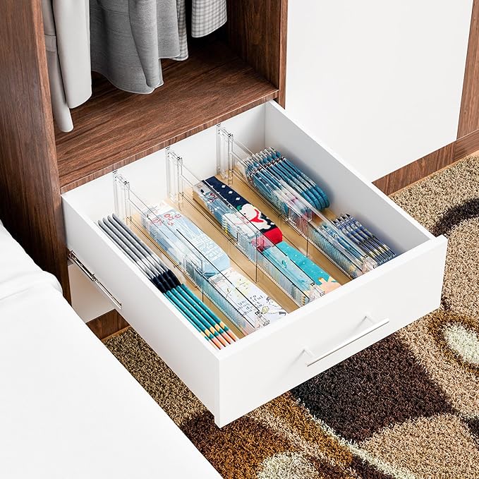 Yieach 4 Pack Clear Acrylic Drawer Divider 6 Inch High,Expandable from 14-20'',Adjustable Dresser Drawer Dividers for Baby Clothing,Underwear and Sock,Separators,Deep Drawer Separators for Kitchen