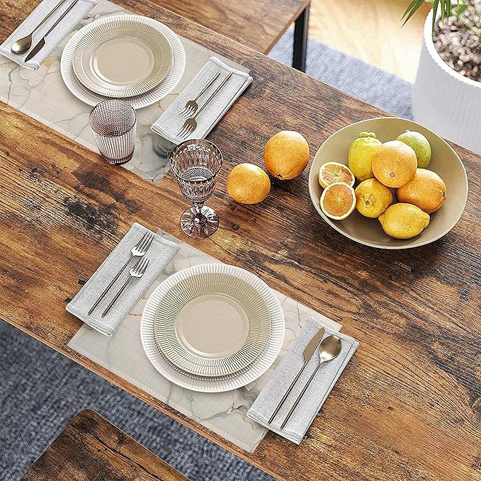 Placemats Set of 6, Abstract White Marble Texture Linen Placemats 12x18 Inch, Heat Resistant Table Mats, Washable Non Slip Place Mats for Dining Table Kitchen Home