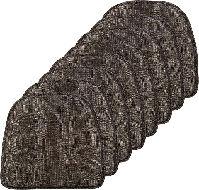 Klear Vu Omega Non-Slip Chair Cushions, Assembled in USA, U-Shaped Skid-Proof Seat Pads for Dining Room, Kitchen, Office, 15"x16", 8 Pack, Solid Chestnut