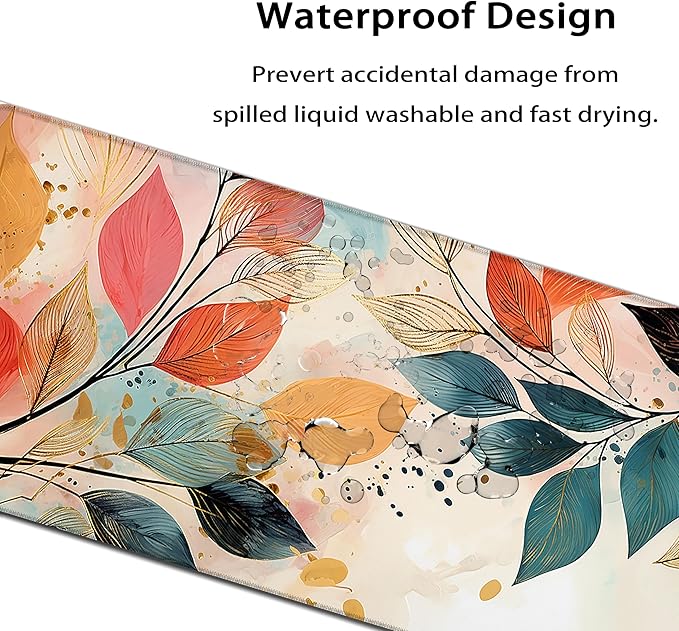 35.4 x 15.7 in, XXL Large Mouse Pad for Desk, Extended Keyboard Mouse Mat for Computer Office, Big Mouse pad with Stitched Edges, Gaming Pc-Boho Leaves