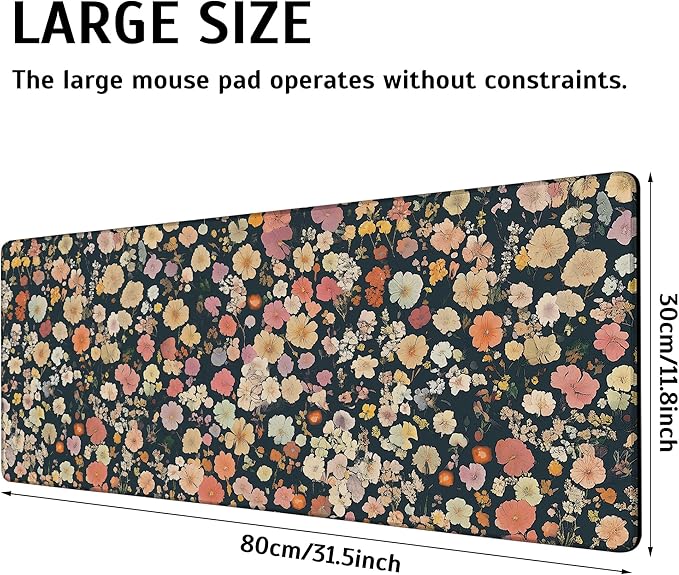 Large Gaming Mouse Pad Colorful Floral Desk Mat,Non-Slip Rubber Base Stitched Edges,Extended Mousepad for PC,Laptop,Office,Home Decor(31.5 x 11.8 Inch)