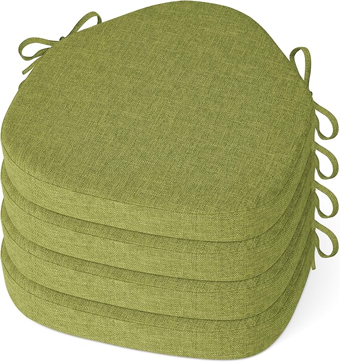 Windsor Chair Cushions for Dining Chairs 4 Pack Non Slip Kitchen Seat Cushion with Ties and Washable Covers Indoor Comfortable Seat Pad with Thick Foam 16.5" x 15.5" x 2" Green