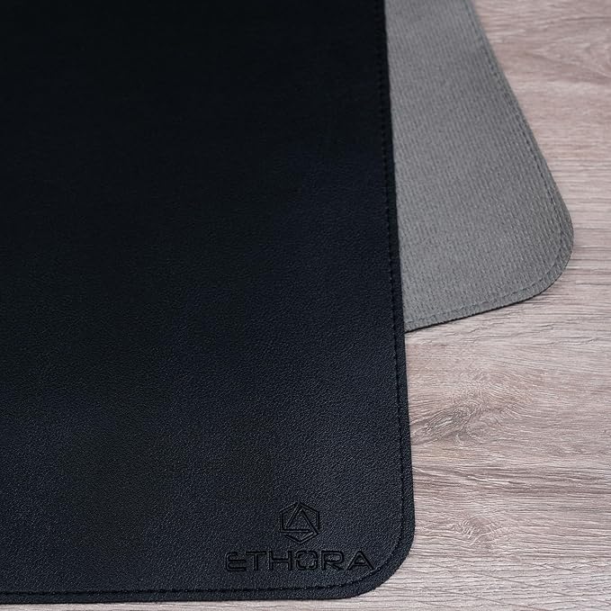Desk Mat -Computer Desk mat with Non Slip Suede Bottom with Stitched Edges- Waterproof - Leather Desk pad PU Desk Cover for Home, Mouse, Makeup Mat for Vanity (BLACL, 35.4 X 15.7)