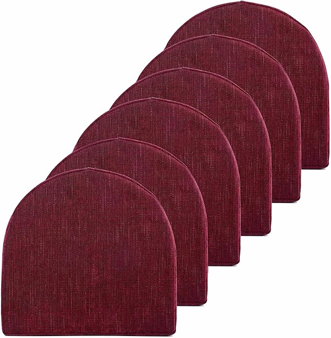 Chair Cushions 100% High Density Memory Foam Pads U Shaped 17" x 16"Non Slip Skid Rubber Back Seat Cover, 6 Pack, Wine Burgundy