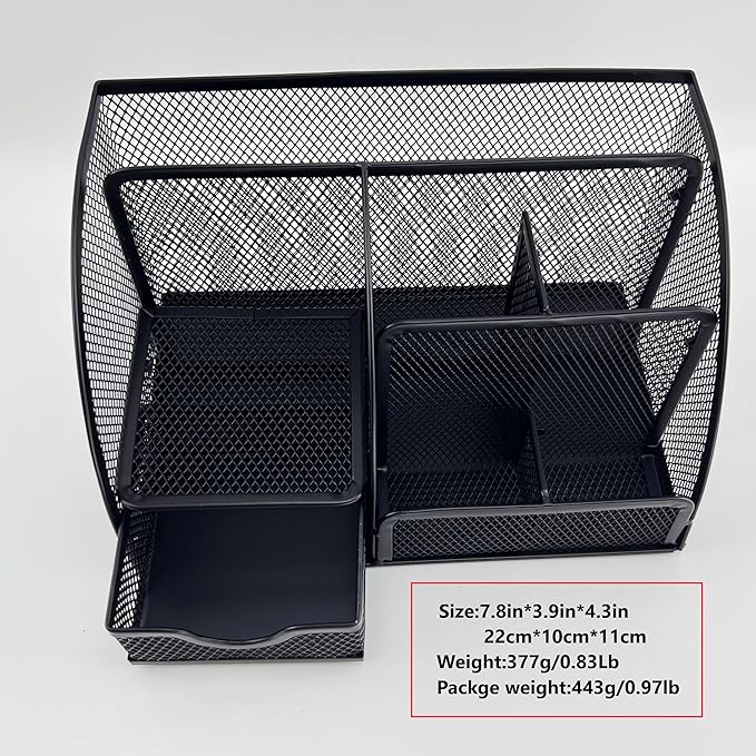 Fengtaiyuan T13, Black Metal Wire Mesh Pencil Holder for Desk, Pencil Cup for Office, Pen Holder for School, Desktop Organizer, Office Storage Box (T13)