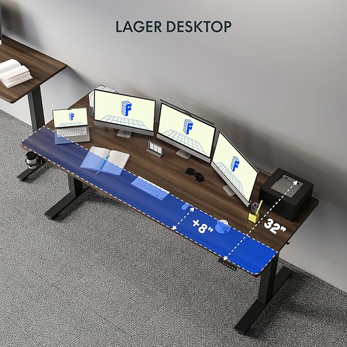 FLEXISPOT 71" x 32" Office Standing Desk, Height Adjustable Sit-Stand Desk, Quiet & Stable, with Cable Management & Cup Holder, for Commercial Use, Black Walnut Top (2 Packages)