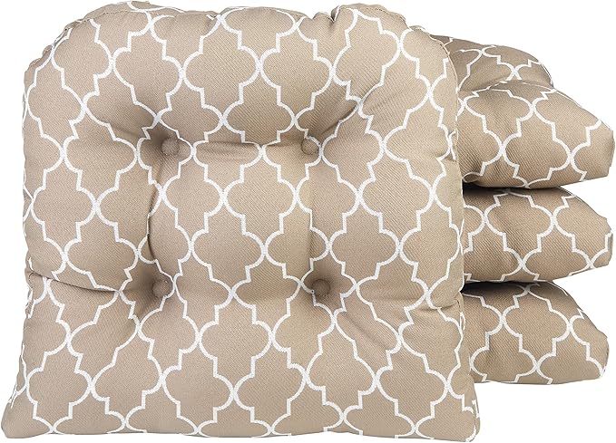 Klear Vu Gripper Overstuffed Universal Non-Slip Dining Chair Cushions for Kitchen Decor or Office Use, U-Shaped Skid-Proof Seat Pad, 15x15 Inches, 4 Count (Pack of 1), Geo Tan