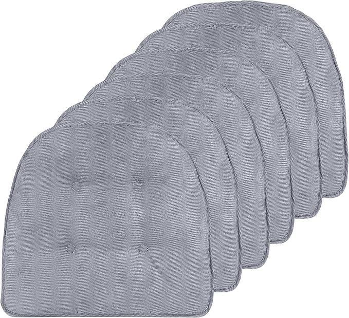 Klear Vu Omega Non-Slip Chair Cushions, Assembled in USA, U-Shaped Skid-Proof Seat Pads for Dining Room, Kitchen, Office, 15"x16" 6 Pack Linear Bluestone 6 Count